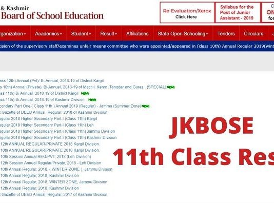 JKBOSE 11th Class Result 2019