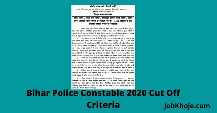 Bihar Police Constable 2020 Cutt Off Criteria