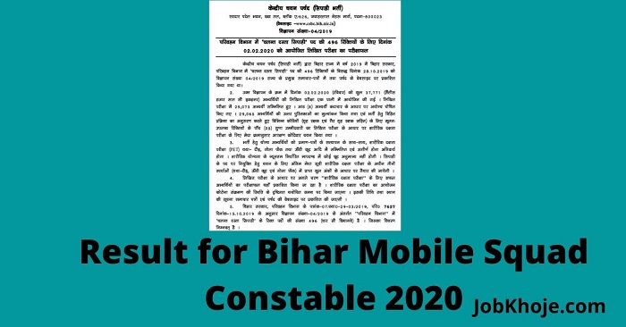 Result for Bihar Mobile Squad Constable 2020