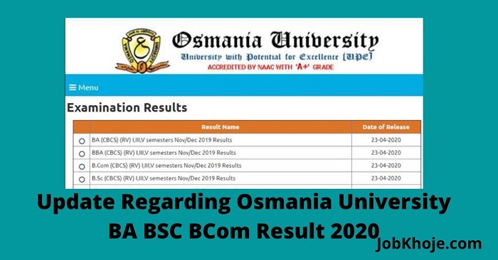 Update Regarding Osmania University BA BSC BCom Result 2020